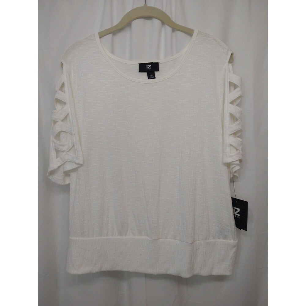 NWT Off White IZ Byer Size XXL Cold Shoulder Top Blouse Strappy Short Sleeve